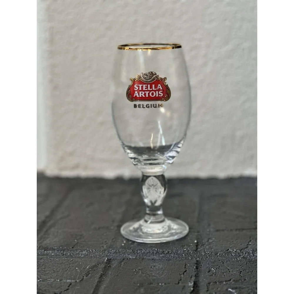Set of 2 Stella Artois Anniversary Chalice 33cl Beer Glass Belgium Gold Rim
